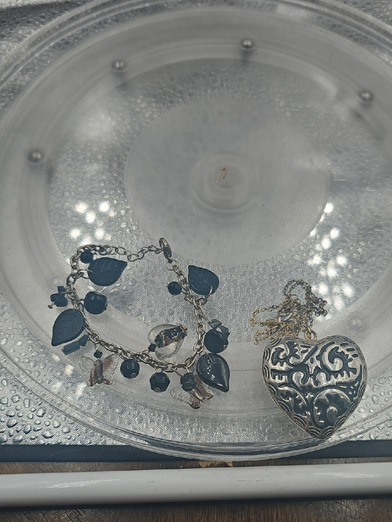 no brand Accessories - Black Ring Heart Necklace And Black Leaf Bead Bracelet